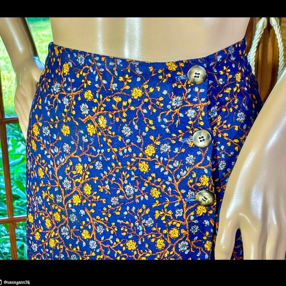 ▪️VTG▪️STONEBRIDGE▪️1990's Floral & Tassel Print Navy Blue Maxi Wrap Skirt - Picture 3 of 5